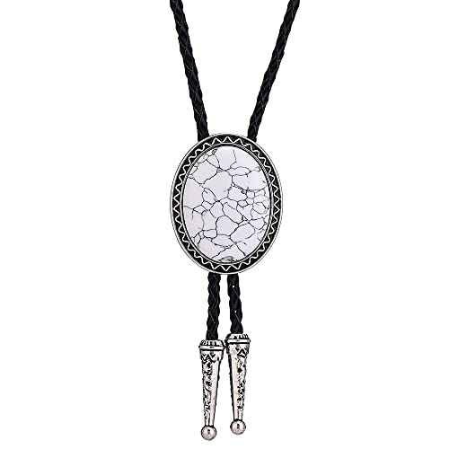 Image of Turquoise Agate Granite BOLO Tie for Men Women Leather Wedding Necklace Western Cowboy Necktie