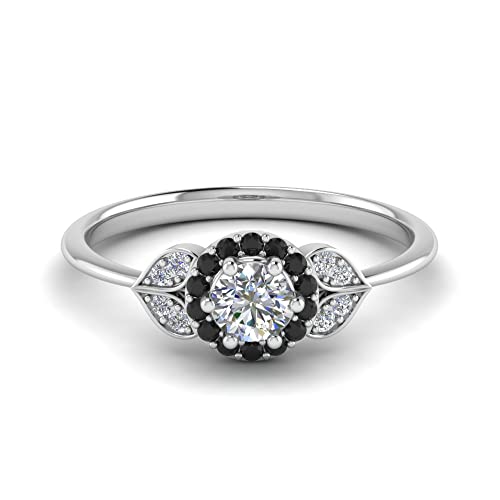 CaratYogi Bague de fiançailles Diamant pétale Argent Sterling Onyx Noir Naturel Rond façonner Petites BAGUES DE FIANÇAILLES Pavage Taille 57 Pierre de Naissance Cover