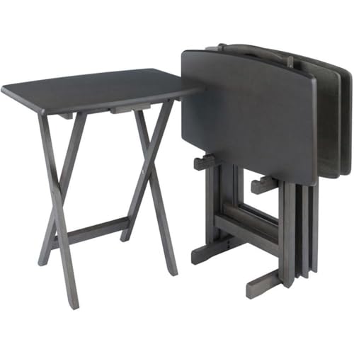 Pemberly Row 5-Piece Solid Wood Snack Table Set, Oyster Gray