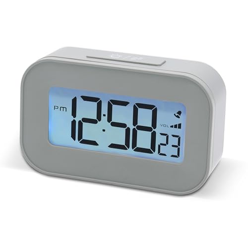 Acctim Kyle Digital Alarm Clock, LCD Digital Display with White Backlight, Snooze Function, Volume Control (Pigeon Grey)