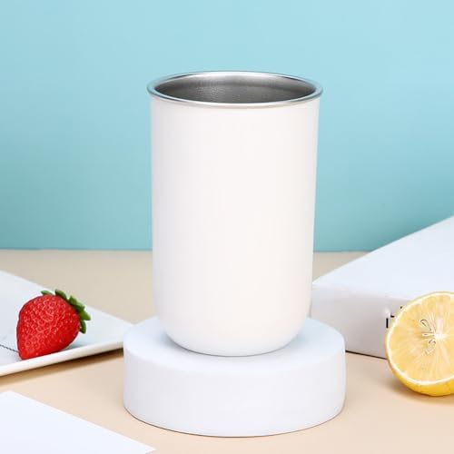 GSHLLO 350 ml Stainless Steel Mouthwash Cup White Toothbrush Holder Cup Small Metal Water Glass Unbreakable Drinking Glass for Home Outdoor Activities image 5