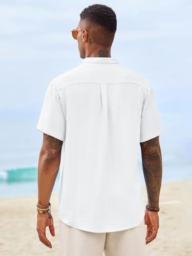 Image of Runcati Mens Casual Henley Shirt Short Sleeve Band Collar Textured Shirts Summer Beach Hippie T-Shirts