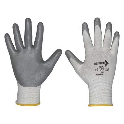 Mallcom P25NGA White Polyester 15 Gauge Seamless Liner Coated Sandy Finish Nitrile Safety Gloves for Industrial, Household Cleaning, Gardening, Dish-Washing and Scrubbing (Pack of 12) (Large) (B09HBZ9VWM) Amazon Price History, Amazon Price Tracker