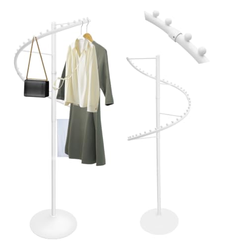OKCJHXGA 360° Spiral Rotating Clothing Rack, Garment Display Rack (White)