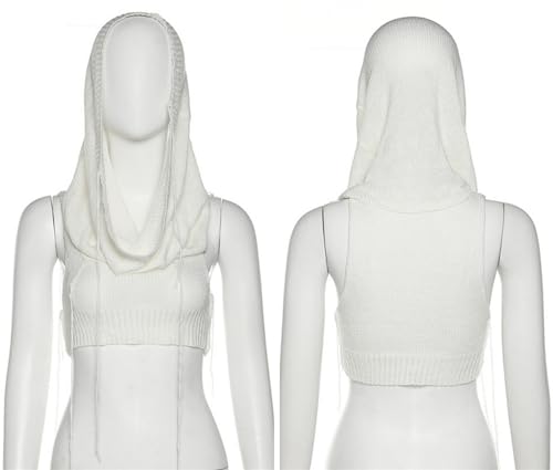 Image of Women's Knitted Hoodie Sweater Vest Sexy Sleeveless Hollow Out Hooded Crop Top Draped Sweatshirt Streetwear