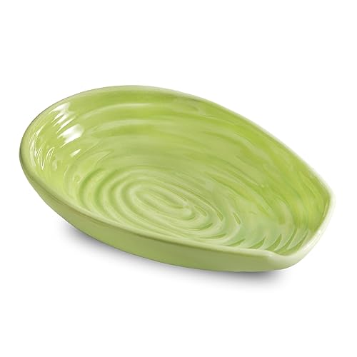 Spoon Rest for Stove Top, Hasense Ladle Holder for Countertop, Ceramic Cooking Utensil Rest for Ladle, Spatula and Tongs, Heat-Resistant Spoon Holder for Coffee Station and Kitchen, Green