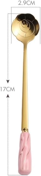 Silverware Flatware Set, 1/4/6/8/10pcs Creative Ceramic Handle Coffee Spoon 304 Stainless Steel Rose Spoon Long Handle Ice Spoon Cake Dessert Spoon(Black Gold,10Pcs)