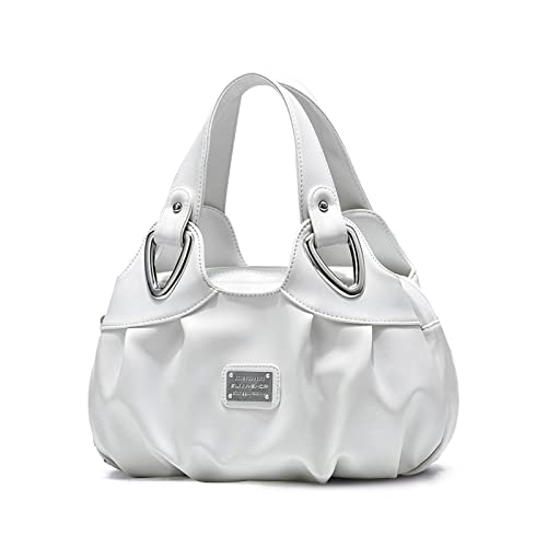 NICOLE & DORIS Ladies Fashion Handbags Elegant Top-handle Bags for Women Floral Shoulder Bags PU Leather Travel Handbag Tote White
