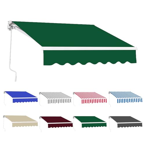 Toldo manual retráctil de 300 x 250 cm, parasol plegable con manivela, marco de aluminio impermeable, resistente a los rayos UV, refugio para patio, balcón, patio y restaurante (verde)