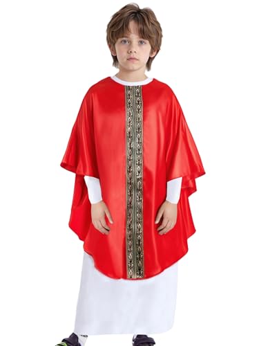 Yruioon - Yruioon Kinder Jungen Arabische Robe Muslimische Thobe Umhang Abaya Kaftan Mittlerer Osten Dubai Arabische Gebetskleidung Rot 134-140