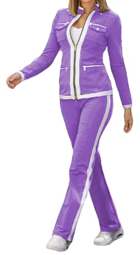 Womens Sexy 2 Pieces Colorblock Blazer Zipper Jackets Bodycon Pants Party Clubwear Tracksuit Outfits Set