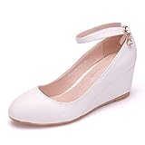  Damen Plateau Wedges Pumps Ankle Buckle Strap Runde Kappe Muffin Schuhe Einfache Elegante Mary Jane Schuhe Hochzeit High Heels