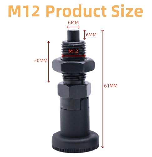 MerciL 2pcs Push Fit Ball Nose Spring Plunger, Carbon Steel Self Locking Indexing Plunger Spring Knob Plunger Positioning Pins Lock Pin Bolt Self Locking Indexing Pin with Lock Nut (M12)
