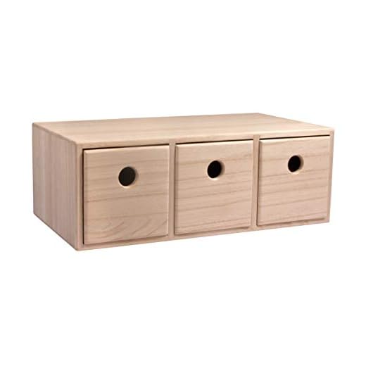 Rayher Cajonera de madera pequeña, con 3 cajones, 32x18x11,5 cm, personalizable, 62909505