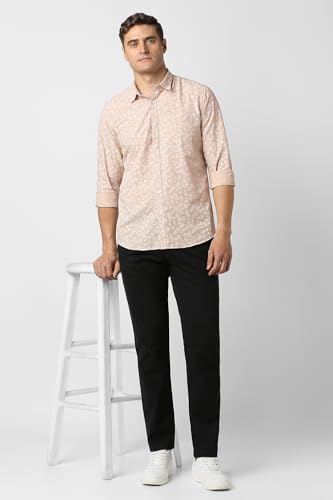 Image of Peter England Men's Slim Fit Full Sleeve Casual Shirt in Slub Cotton with All-Over Leafy Print