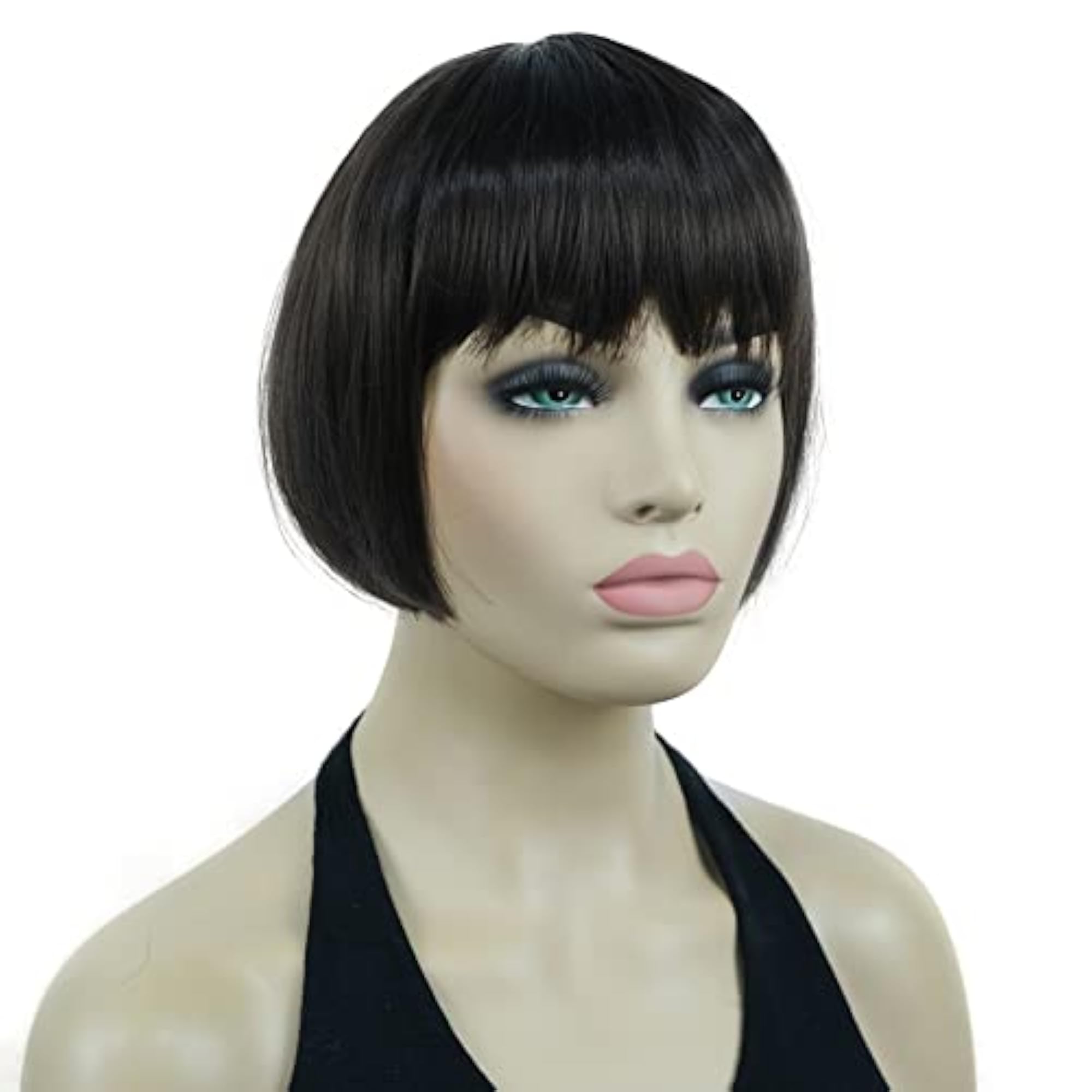 6" Straight Short Bob Hair Flat Bangs Wig (Chestnut Brown)
