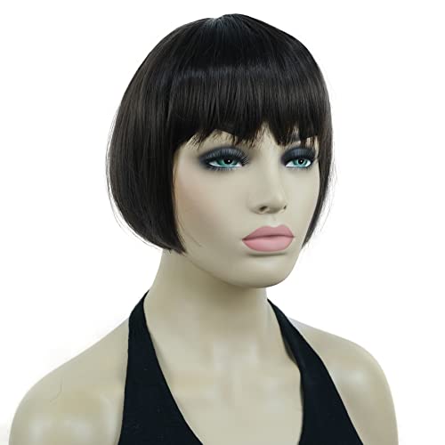 Lydell 6" Straight Short Bob Hair Flat Bangs Cute Central Dot Skin Top Heat Resistant Synthetic Wigs (Chestnut Brown) - Image 2