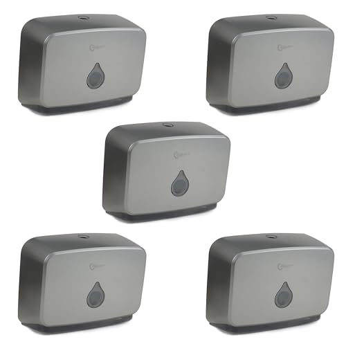 Image of Robustt Wall-Mounted V /N /M Fold Paper Hand Towel Dispenser - Grey (with Adhesive Hooks) | Large Capacity | Durable ABS Material | Water-Resistant | Push Button Lock (Pack of 5)