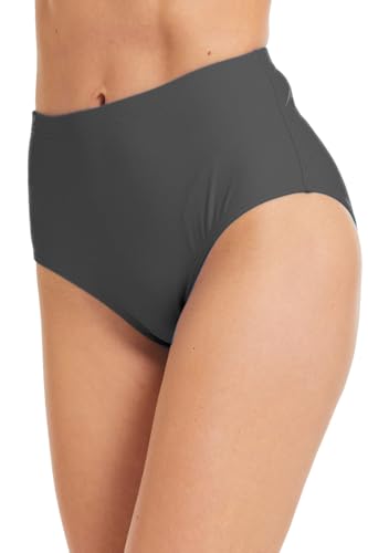 Micosuza Women's Swim Bottom High Waist Retro Basic Full Coverage Bikini Tankini Swimsuit Briefs Grey