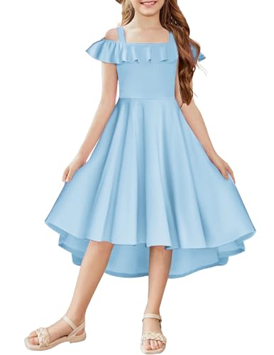 Arshiner Girls Summer Dress Off Shoulder Flutter Sleeve Midi Swing Cassual Formal Dresses with Pocket