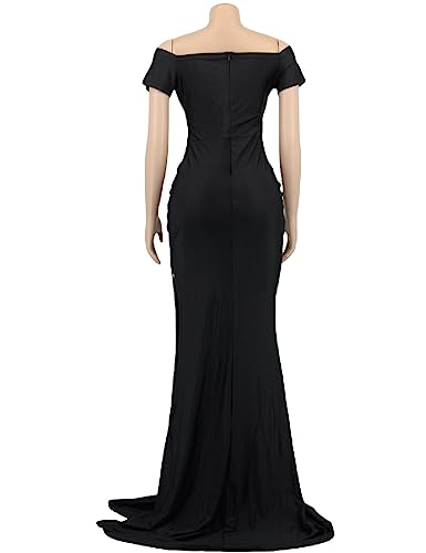 Image of Womens Off Shoulder Sexy V Neck High Split Long Maxi Dress, Formal Cocktail Party Evening Gown Mermaid Dress