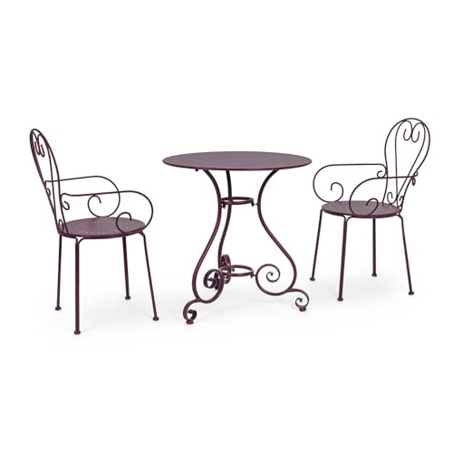 Decor Space Set "Etienne" Tavolino tondo con poltrone colorate in acciaio verniciato a polvere per giardino e bar finitura opaca (Kit 2 Poltrone con Tavolo Ø 70, Ocra)