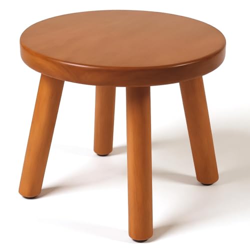 GZQXHOME Solid Wood Step Stool for Kids & Adults - Multi-Use Toddler Wooden Stool for Bathroom, Playroom, Living Room,Sturdy 4-Leg Design with Non-Slip Pads,Easy Clean Surface,Easy Assembly(Brown)