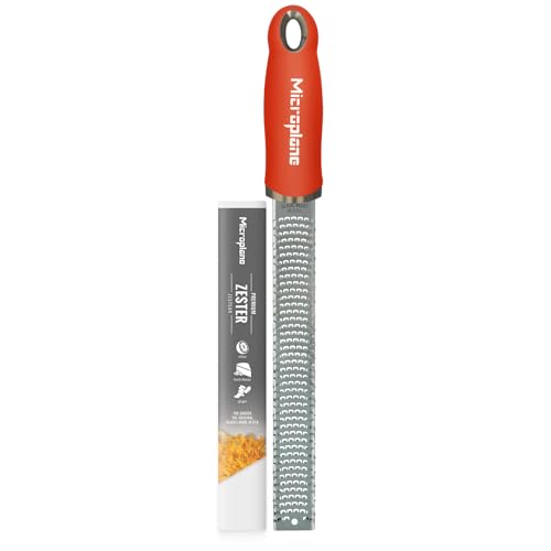 Image of Microplane Premium Classic Zester Grater in Sunset Orange - Vibrant Color | Lemon Zester tool, Cheese & Vegetable Grater | For Citrus, Parmesan Cheese, Garlic, Ginger | Fine Stainless Steel Blade