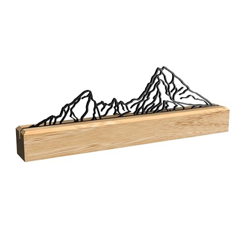Espositore in legno di quercia con silhouette di montagna stampata