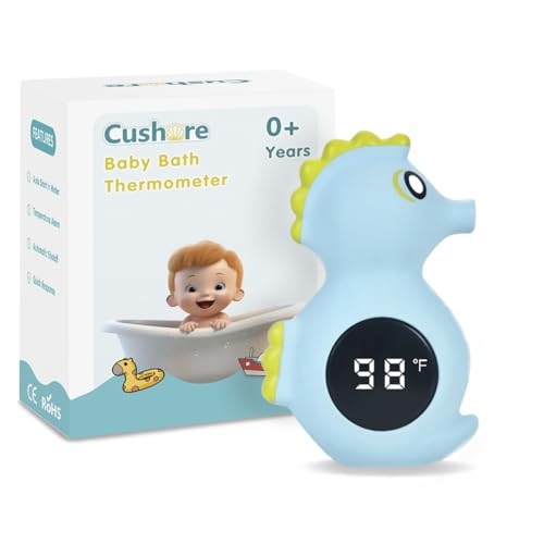 Image of Cushore Baby Bath Thermometer Safety, Auto ON/Off Waterproof Bathtub Thermometer, Digital Shower Water Temperature Sensor, Bathtub Floating Toy, Seahorse, MTY-702