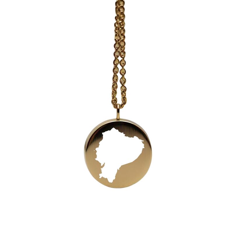 Pendentif carte de l'Équateur en argent sterling plaqué or 14 carats, forme ronde de 24 mm et épaisseur de 1,5 mm, breloque Terre, bijou de voyage délicat | Médaillon gravé Aventure | LKB_MAP_461