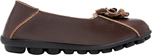 Image of Women's Leather Loafers Slip On Flats Casual Round Toe Moccasins Wild Breathable Comfortable Walking Working Driving Long Standing Fashion Soft Shoes