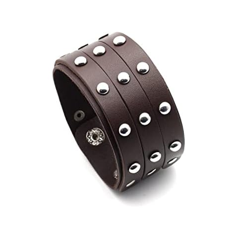 Xusamss Punk Rock Three Row Rivet Wristband Wide Leather Cuff Bracelet, Metal Faux Leather, no gemstone Cover