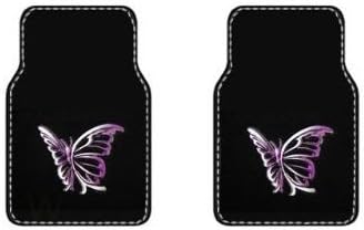 A Set of 4 Universal Fit Front and Rear Logo Plush Carpet Floor Mats-Purple Butterfly