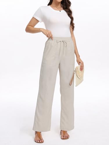 Women's High Rise Linen Blend Pants Summer Casual Trousers with Pockets4