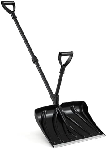 Goplus Snow Shovel for Driveway, 53" Long Ergonomic Snow Removal with D-Grip Handle, 18" Wide Blade, Aluminum Wear Strip, Winter Tool for Driveway Car Garage Camping