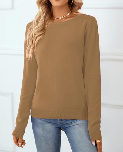 Image of QUALFORT Women's 100% Cotton Sweater, Basic Lightweight Long Sleeve Pullover