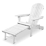 Gardeon Beach Chair Wooden Folding Outdoor Table and Chairs Camping Adirondack Sun Lounge Lounger Setting Garden Pool Backyard with Ottoman 150kg Capacity White