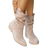 Minetom Damen Wildleder Stiefeletten Halbstiefel Schlupfschuhe Niederung Kurz Stiefel Mit...