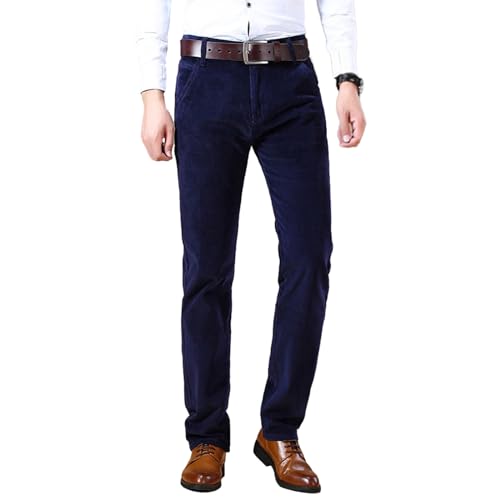 Men's Classic-Fit Corduroy Pant Cotton Flat Front Relaxed Straight Fit Stretch Fall Winter Casual Chino Trouser