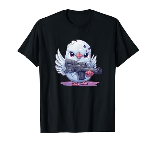 Funny looking Pigeon Bird with big Handgun T-Shirt