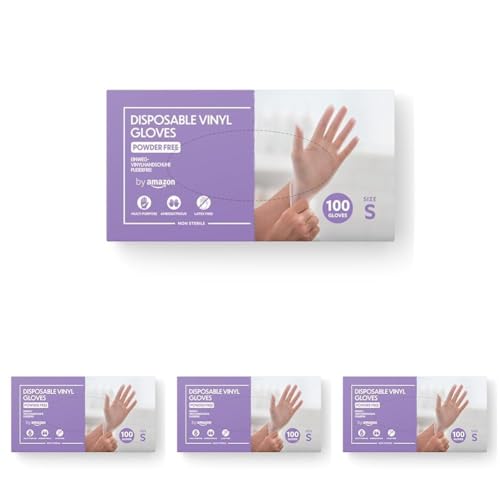Gants en vinyle jetables by Amazon taille S transparents lot de 400