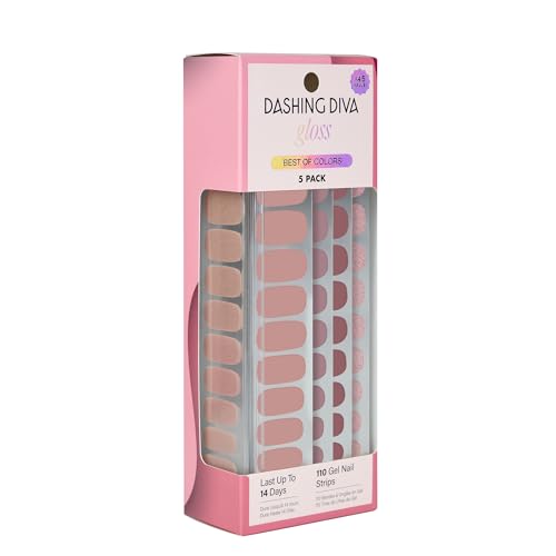 Dashing Diva Gloss Nail Strips 5-in-1 Kit - Best of Nudes - UV Free Chip Resistant Long Lasting Gel Nail Stickers - Contains 110 wraps 5 prep pads 2 nail files