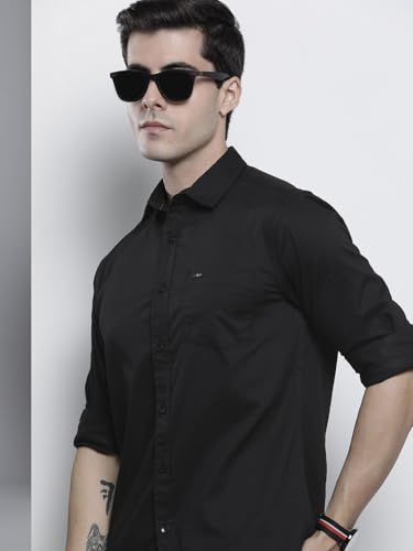 Image of The Indian Garage Co Men Slim Fit Solid Full Sleeves Spread Collar Casual Shirt