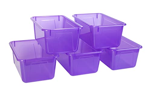 Image of Storex Small Cubby Bins - Plastic Storage Containers for Classroom, 12.2 x 7.8 x 5.1 inches, Candy Violet, 5-Pack (62478A05C)