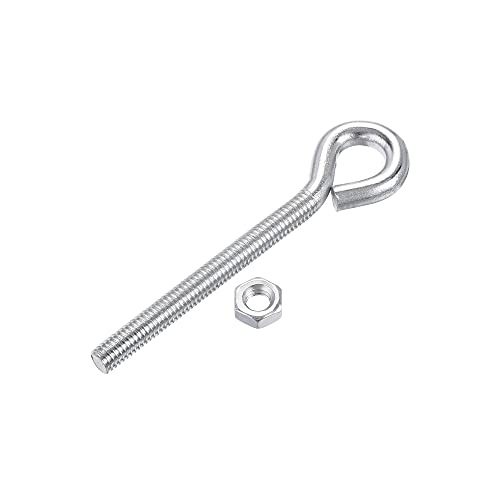 Image of uxcell M6x60mm Eye Hooks Screws Bolts Kit, 10pcs Carbon Steel Hanger Eyelet Hooks Screw with Hex Nuts for Metal Hook, Wood Terminal Ring Hooks