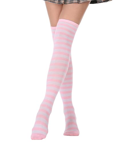 Image of Womens Thigh High Socks Athletic Stripe Cute Colorful Over the Knee High Sock Colorful Long Tube Sock