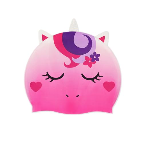 Legami - Bonnet de bain licorne rose, fille 4-10 ans, silicone, étanche, facile à porter
