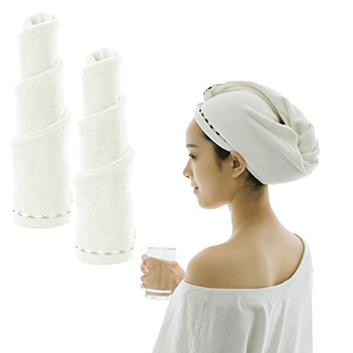 Microfiber Hair Towel Wrap for Women, 2 Pack 10 inch X 26 inch, Super Absorbent Quick Dry Hair Turban For Drying Curly, Long & Thick Hair (White)