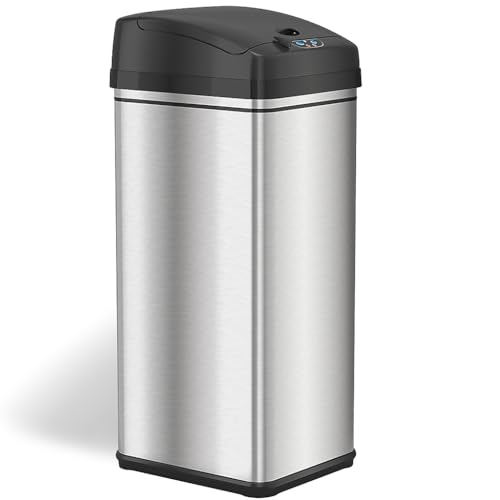 iTouchless 13 Gallon Kitchen Trash Can with Odor Filter, Automatic Motion Sensor Bin, Soft-Close Stainless Steel, Slim Wastebasket for Narrow Spaces, Silver